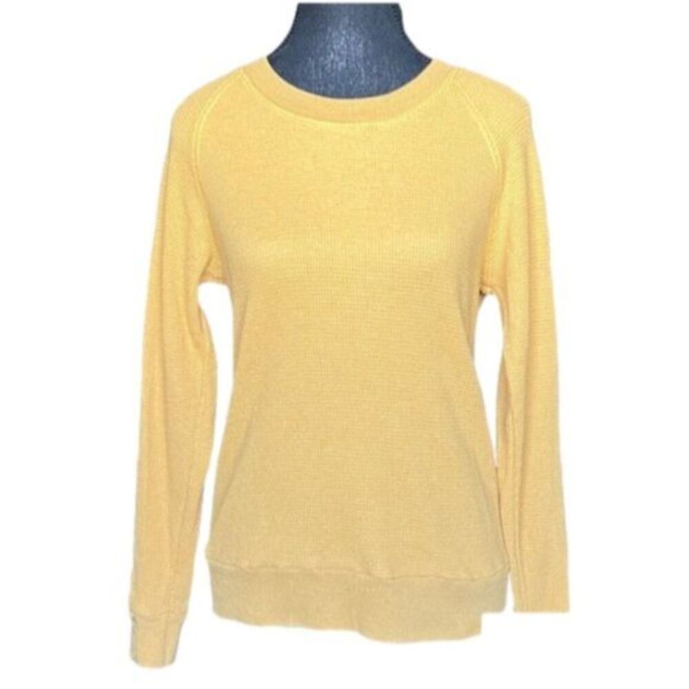 Aritzia TNA Andrews Waffle Knit Long Sleeve Yellow Mustard Size XXS